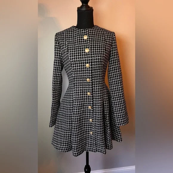 Commense plaid metal button a-line mini dress - Picture 4 of 9